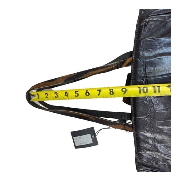 Falor Deep Brown Crocodile Embossed Leather Shoulder Bag Purse Calf Hair Strap - Picture 11 of 13